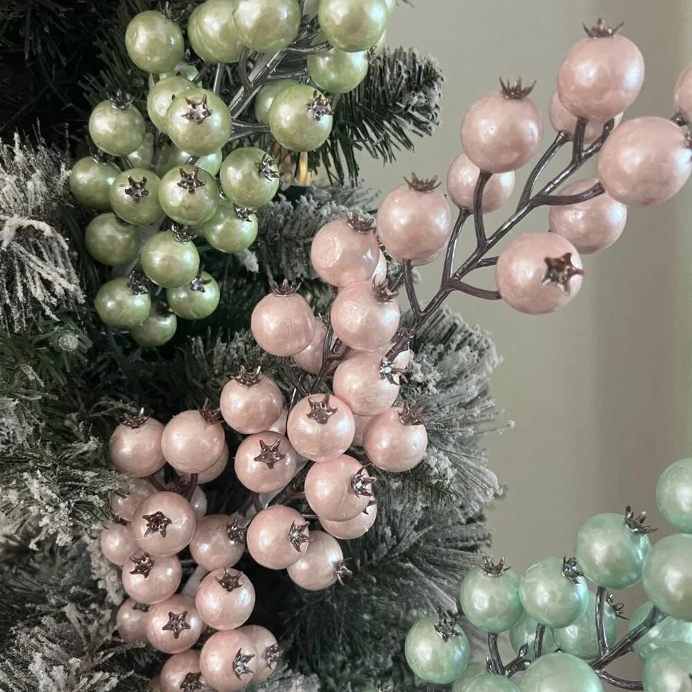 Pink, Blue or Green Christmas Decoration Berry Ball Pick Stem Craft Supplies
